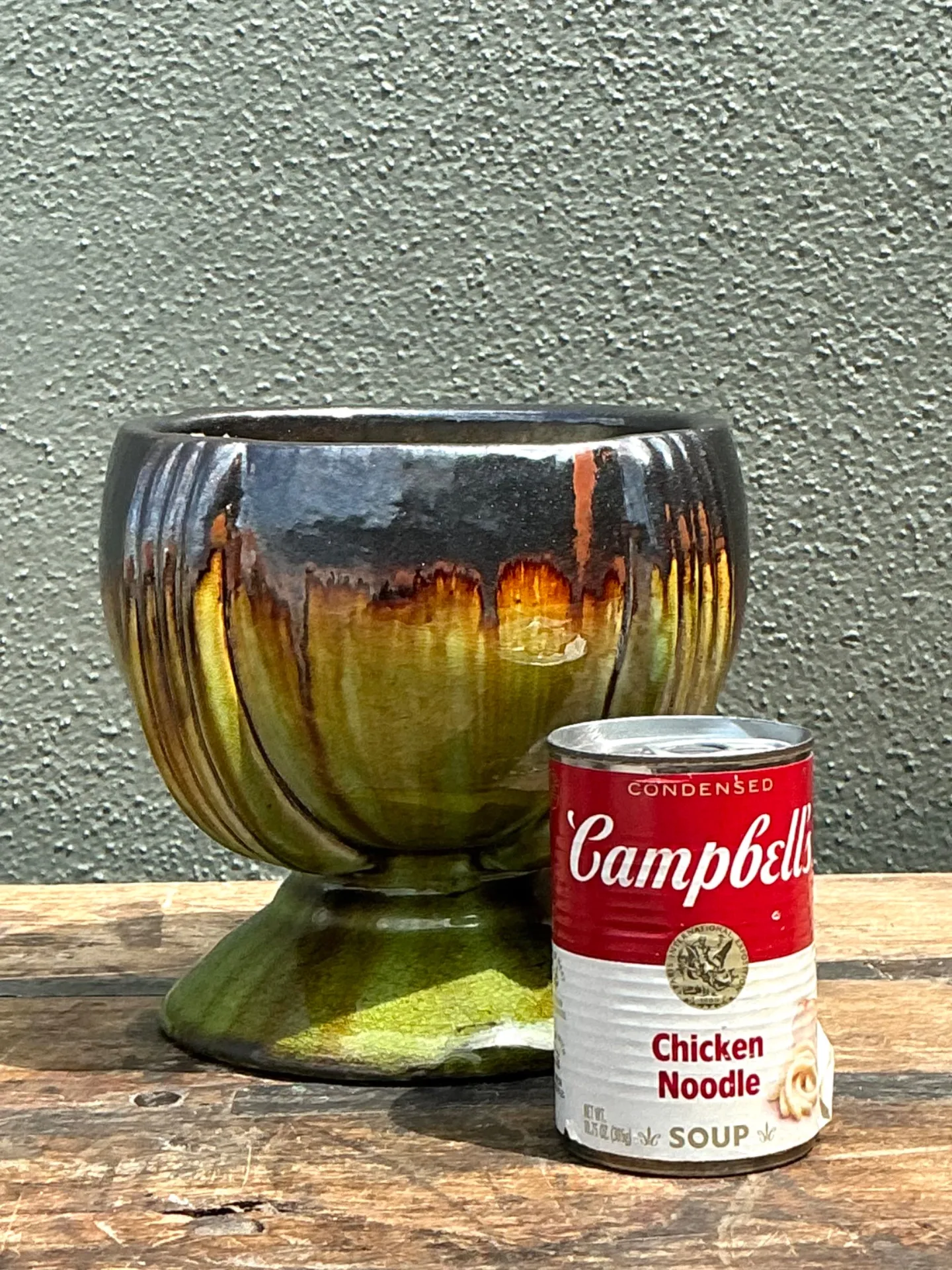 Vintage Drip Glaze Ceramic Pedestal Bowl — additional photo 1