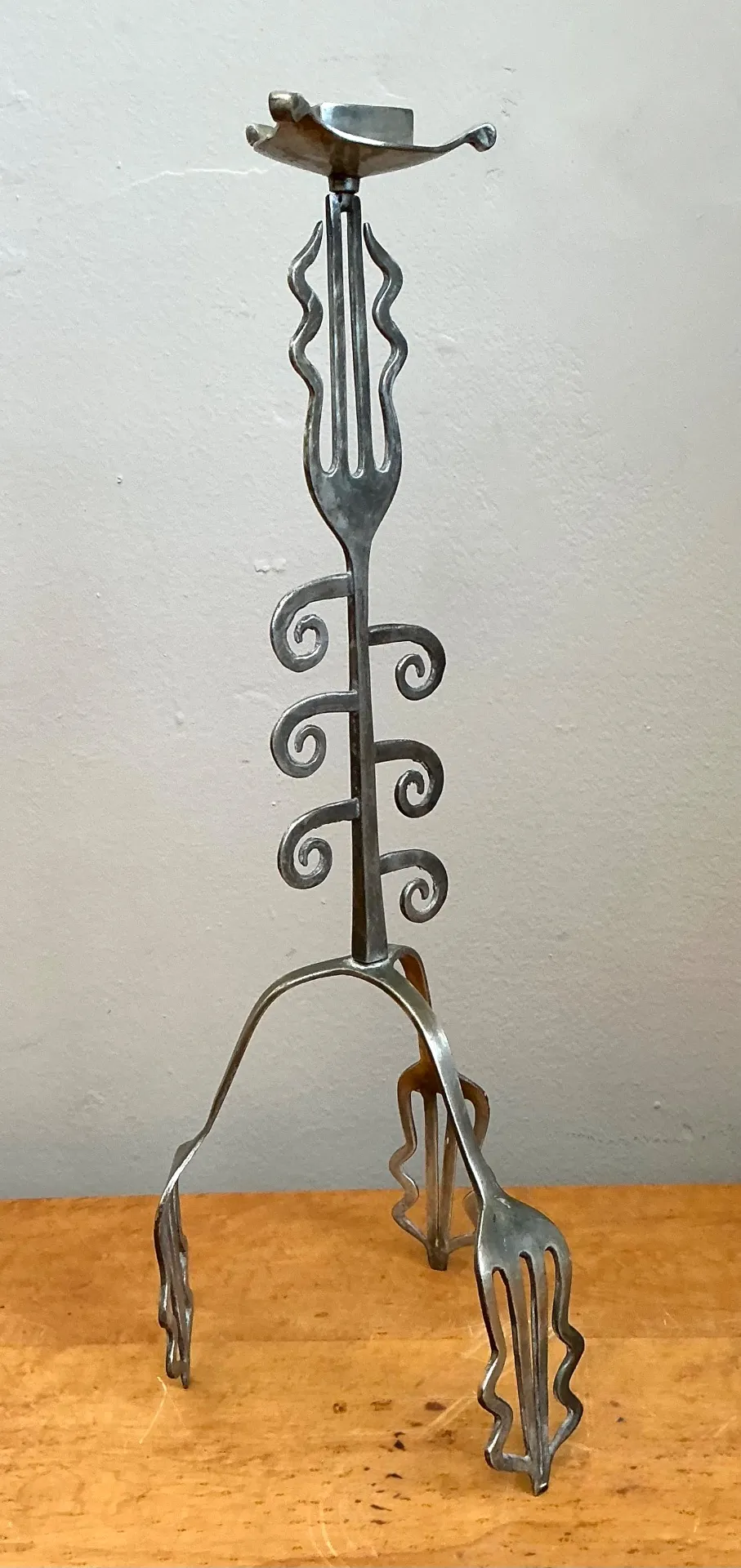 Vintage Sculptural Metal Fork Candle Stand — additional photo 4