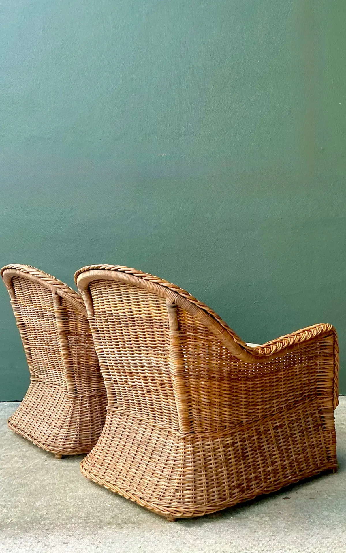 Vintage Braided Rattan Lounge Chairs - Pair — additional photo 8