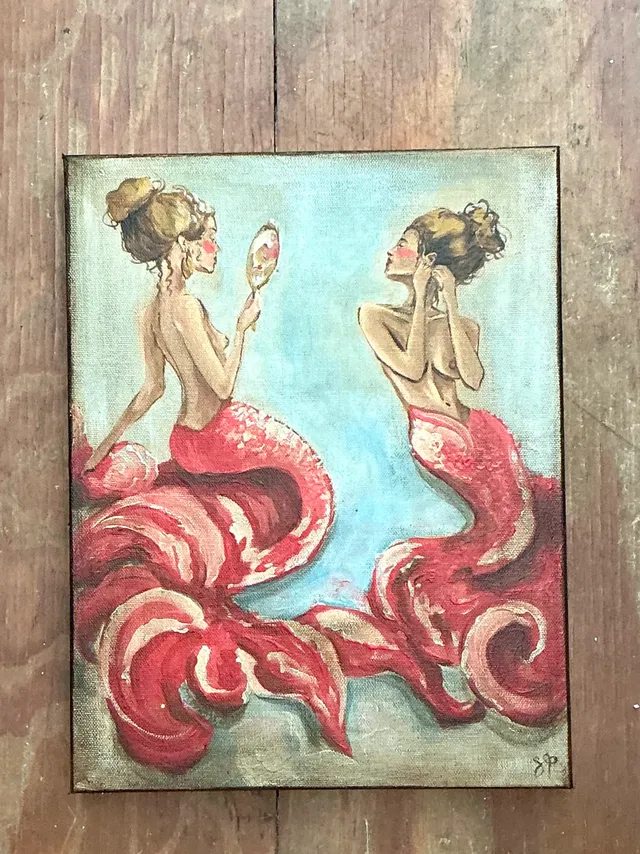 Vintage Oil Painting of Mermaids with Hand Mirrors — additional photo 5