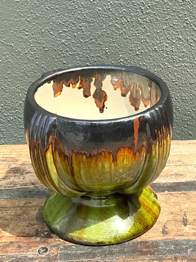 Vintage Drip Glaze Ceramic Pedestal Bowl — additional photo 7