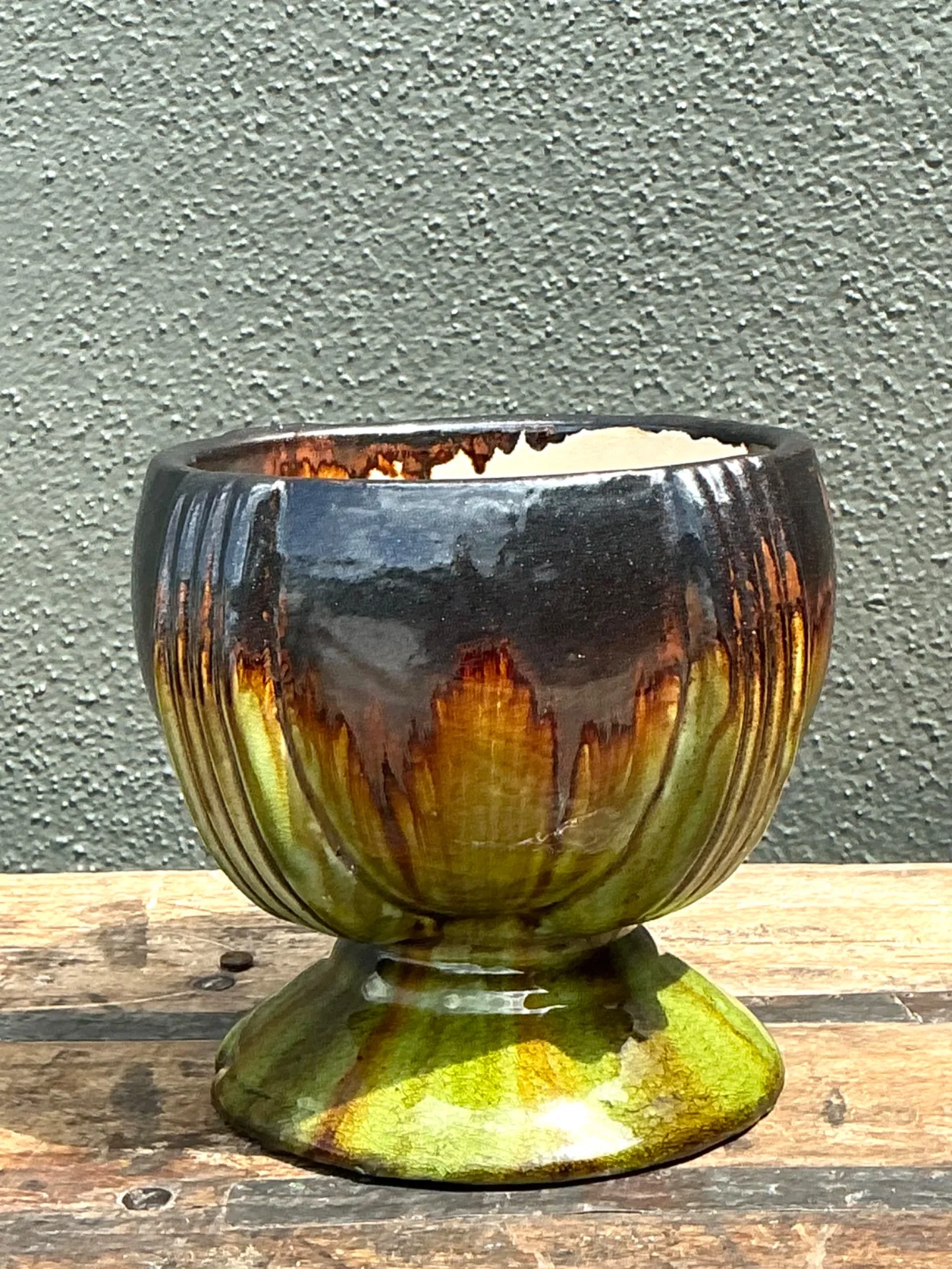 Vintage Drip Glaze Ceramic Pedestal Bowl — additional photo 8