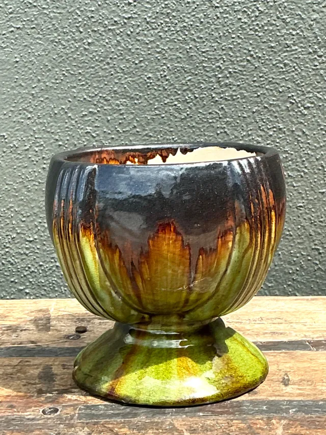 Vintage Drip Glaze Ceramic Pedestal Bowl — additional photo 8