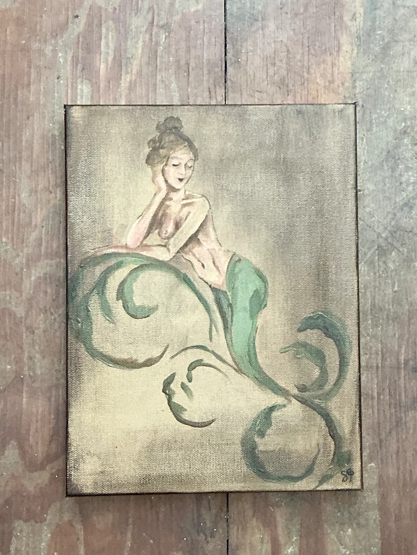Vintage Oil Painting of Mermaid on Canvas — additional photo 6