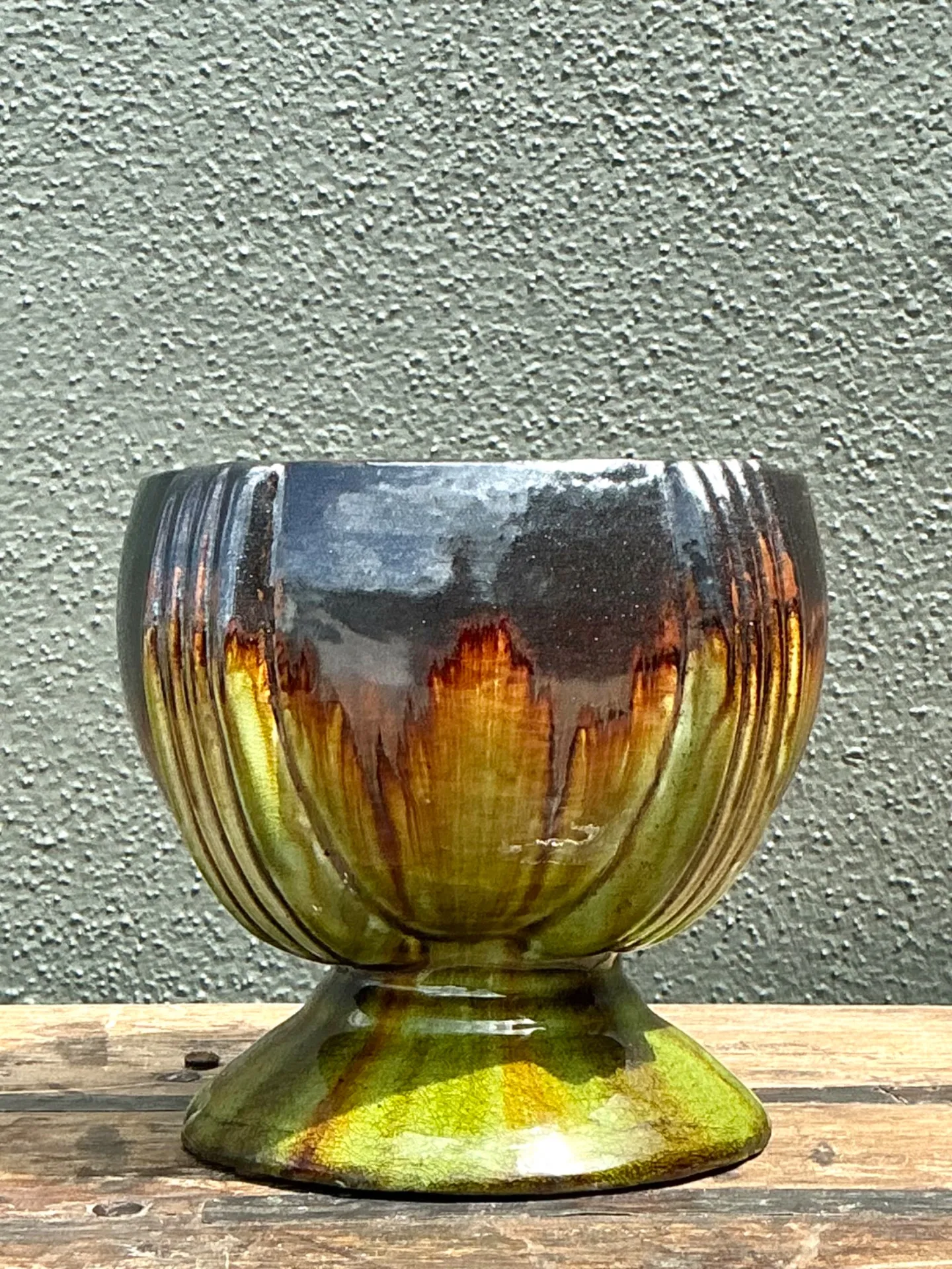 Vintage Drip Glaze Ceramic Pedestal Bowl — additional photo 4