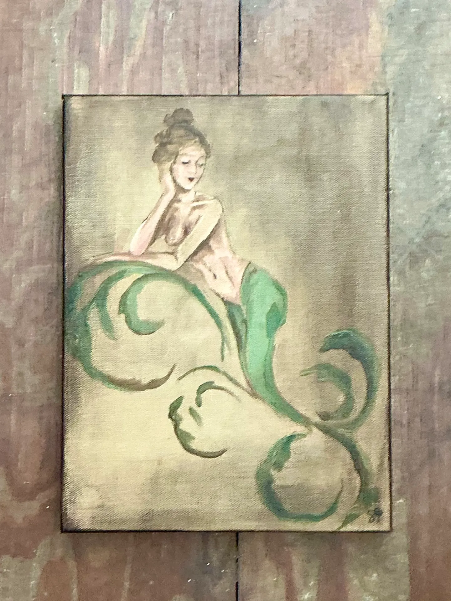 Vintage Oil Painting of Mermaid on Canvas — additional photo 2