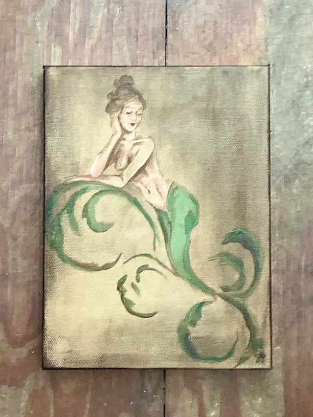 Vintage Oil Painting of Mermaid on Canvas — additional photo 2
