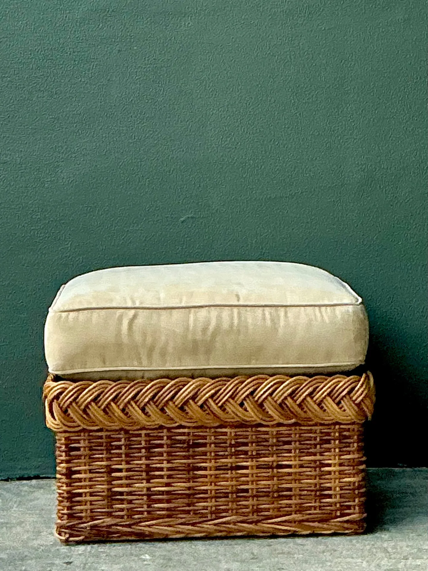 Vintage Braided Rattan Ottoman — additional photo 1