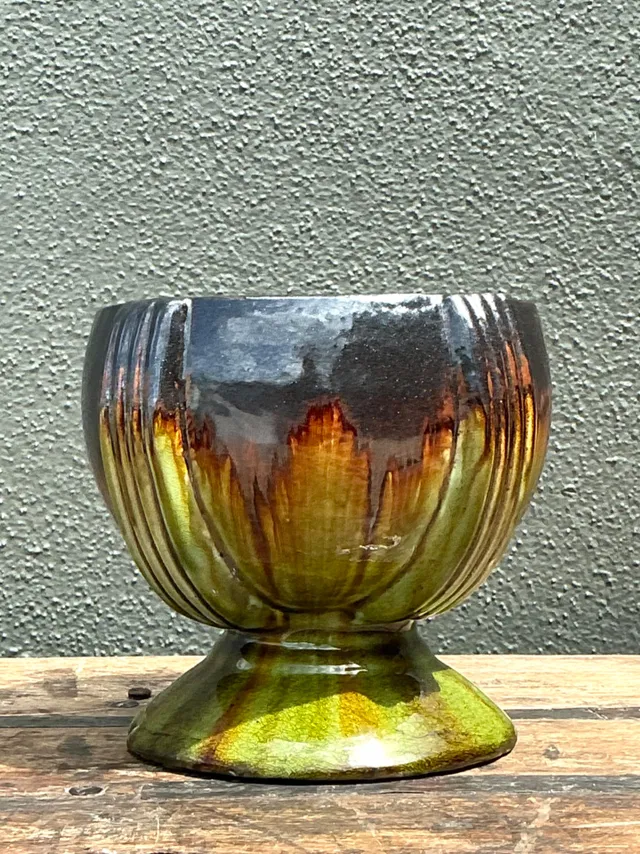 Vintage Drip Glaze Ceramic Pedestal Bowl — additional photo 3