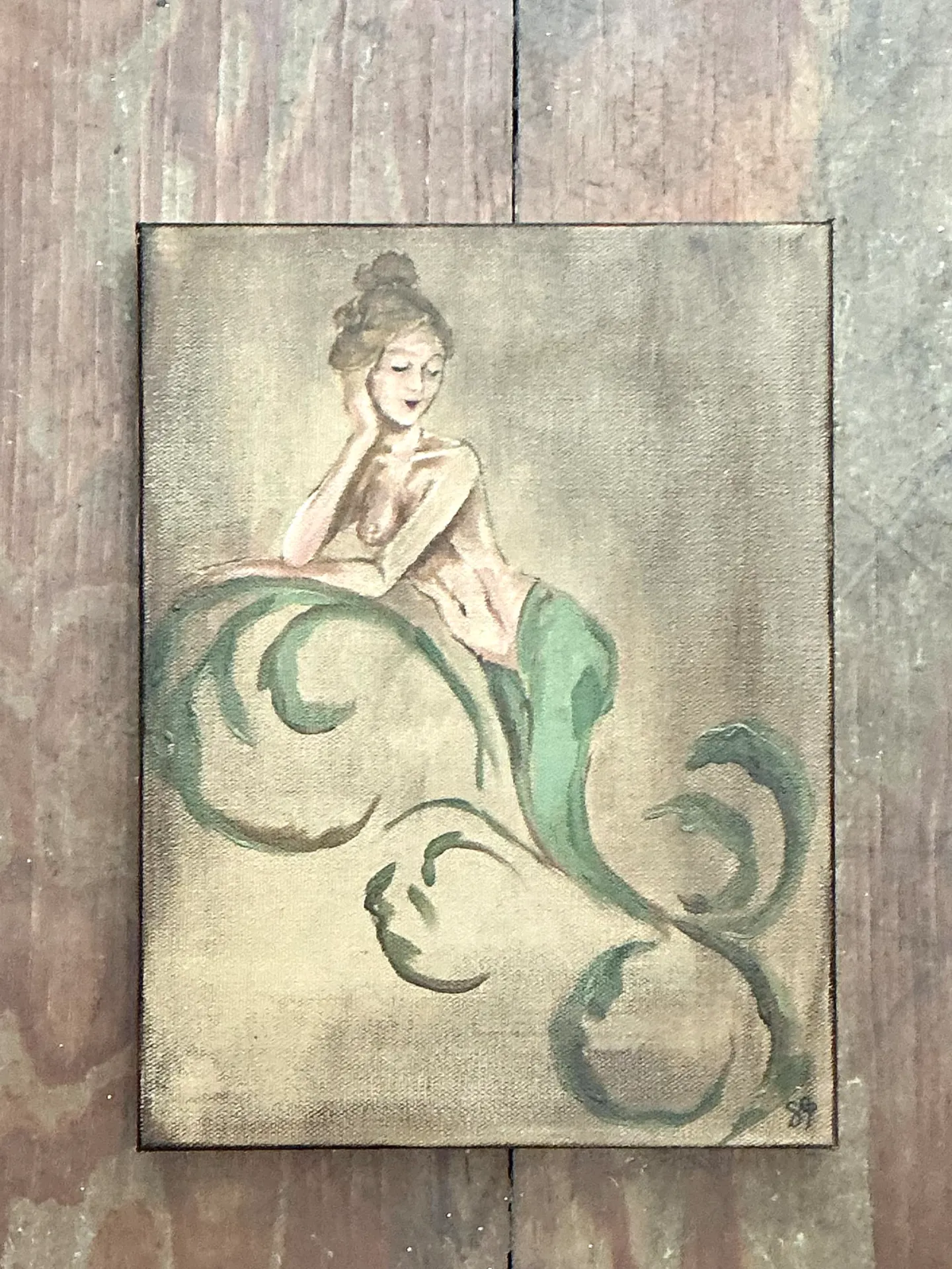 Vintage Oil Painting of Mermaid on Canvas — additional photo 7
