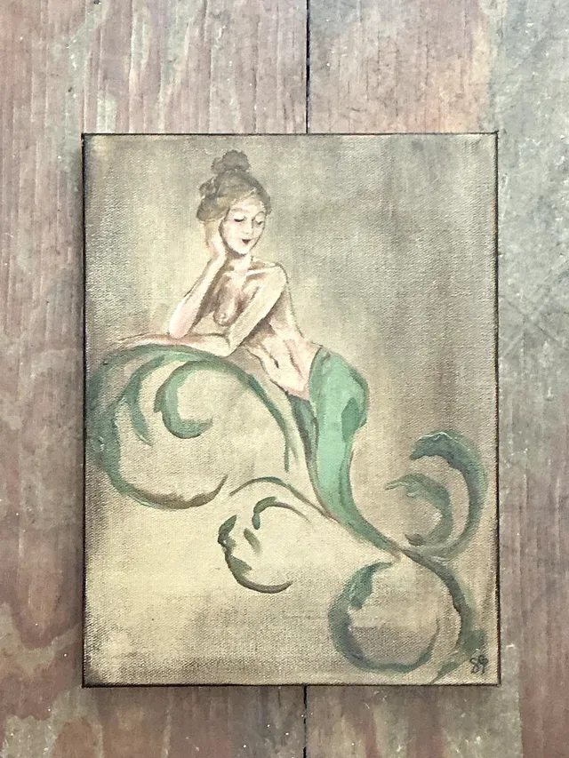 Vintage Oil Painting of Mermaid on Canvas — additional photo 7