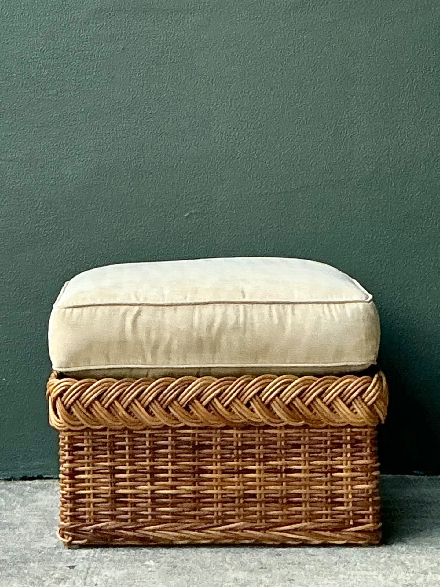 Vintage Braided Rattan Ottoman — additional photo 3