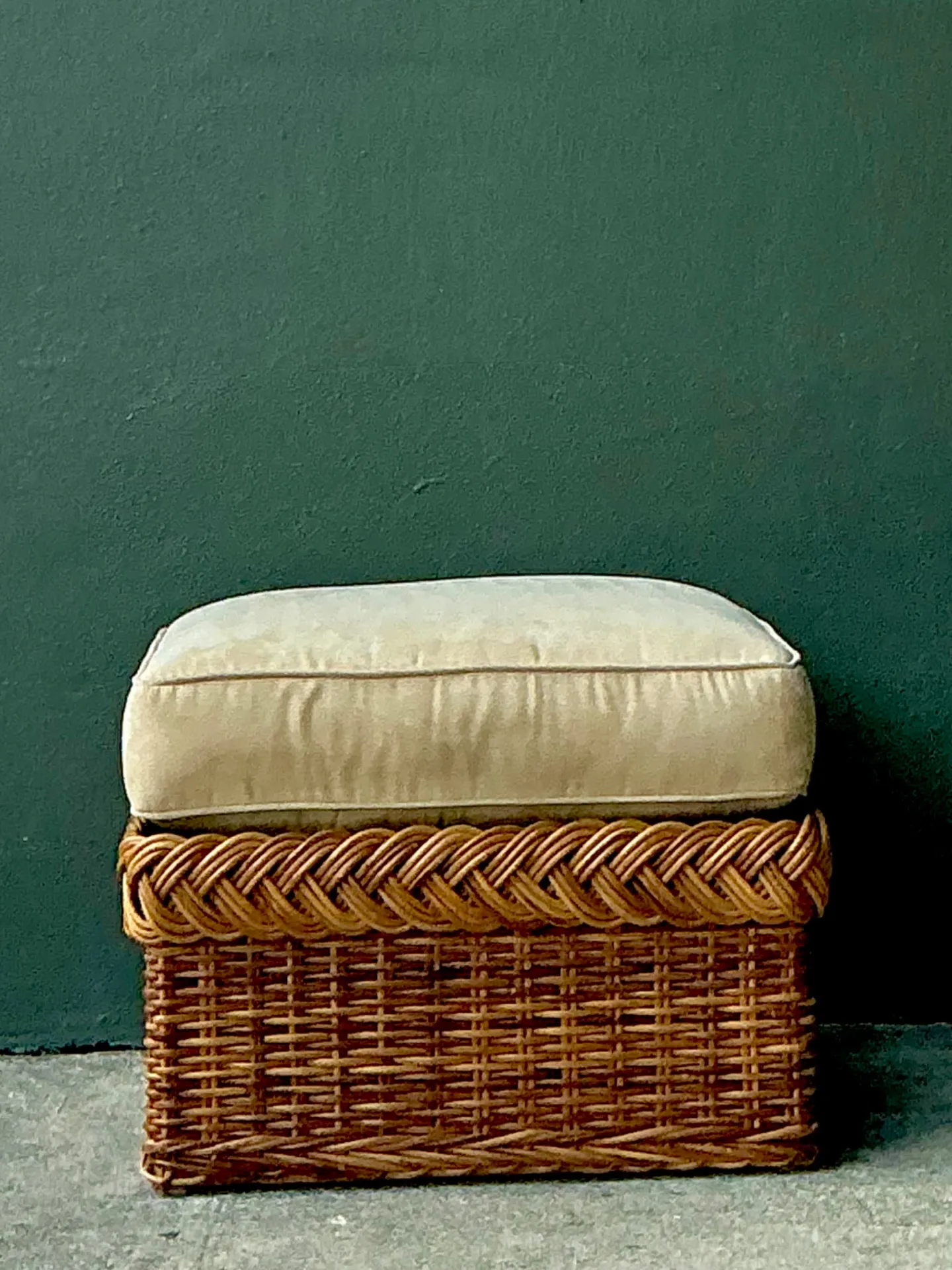 Vintage Braided Rattan Ottoman — additional photo 5