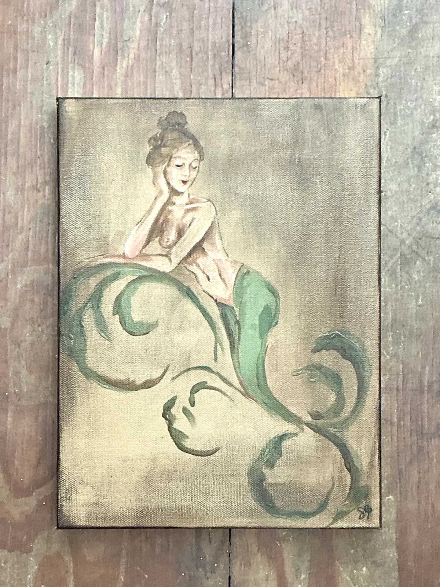 Vintage Oil Painting of Mermaid on Canvas — additional photo 4