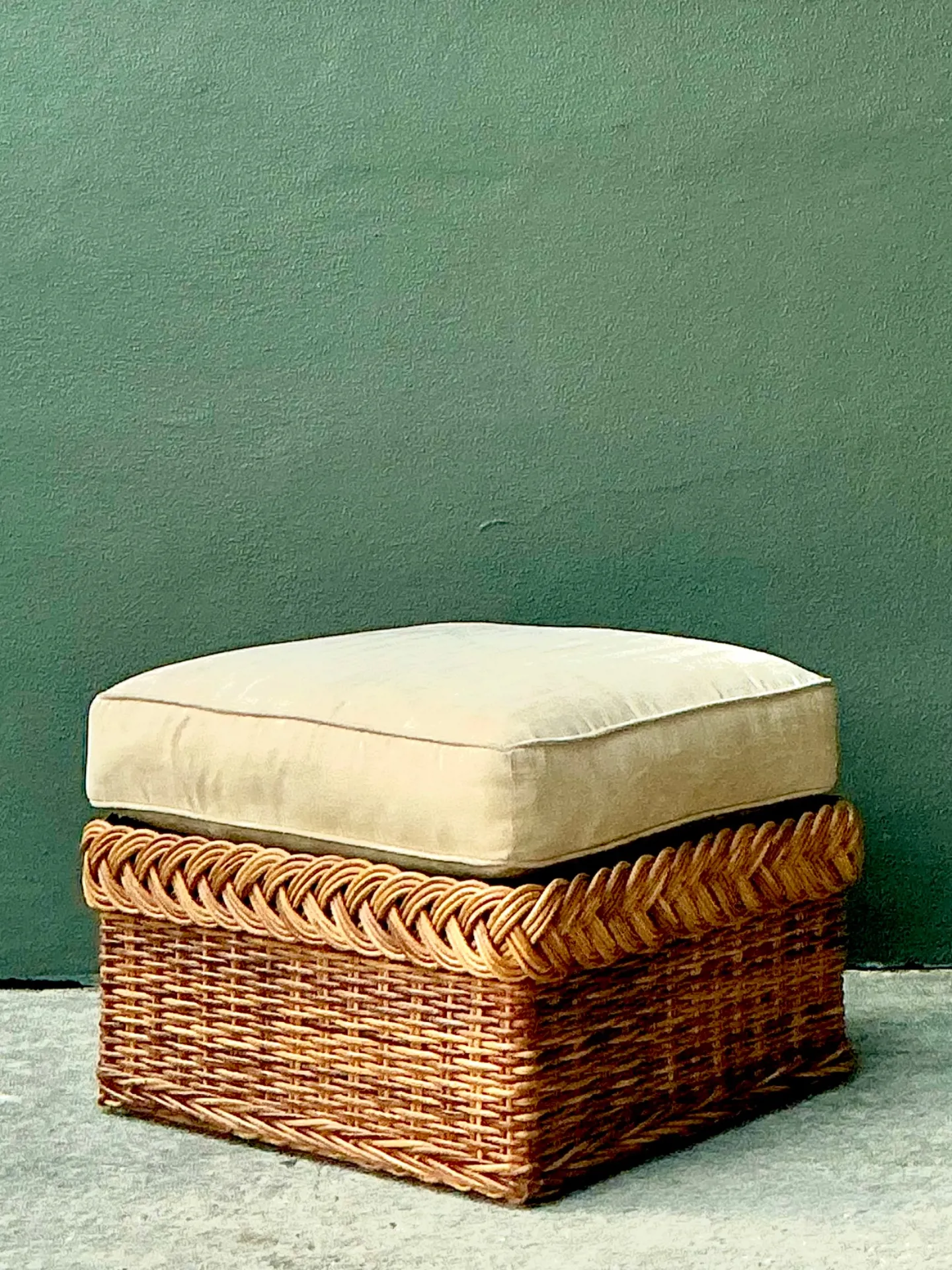Vintage Braided Rattan Ottoman — additional photo 8
