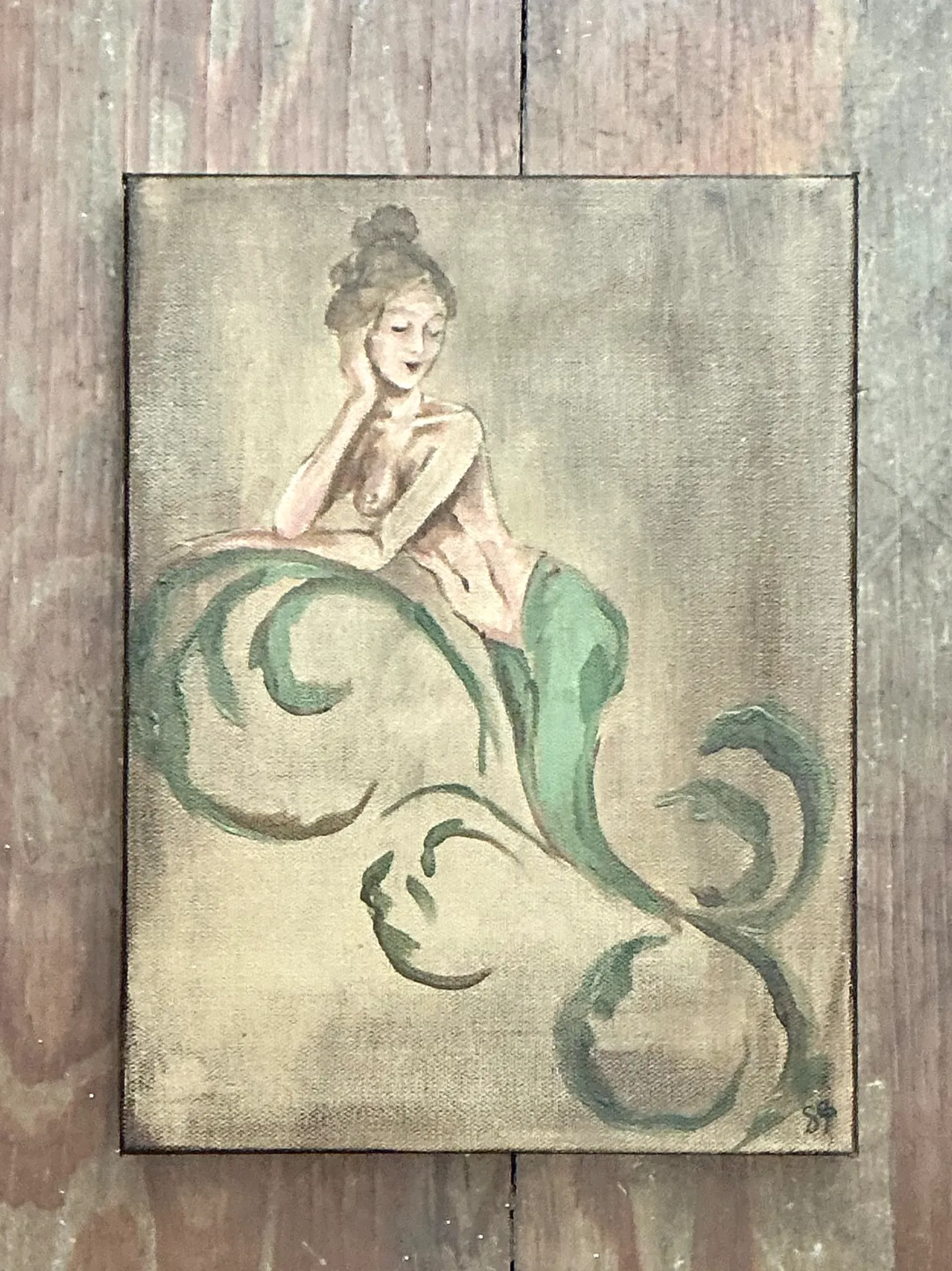 Vintage Oil Painting of Mermaid on Canvas — additional photo 5