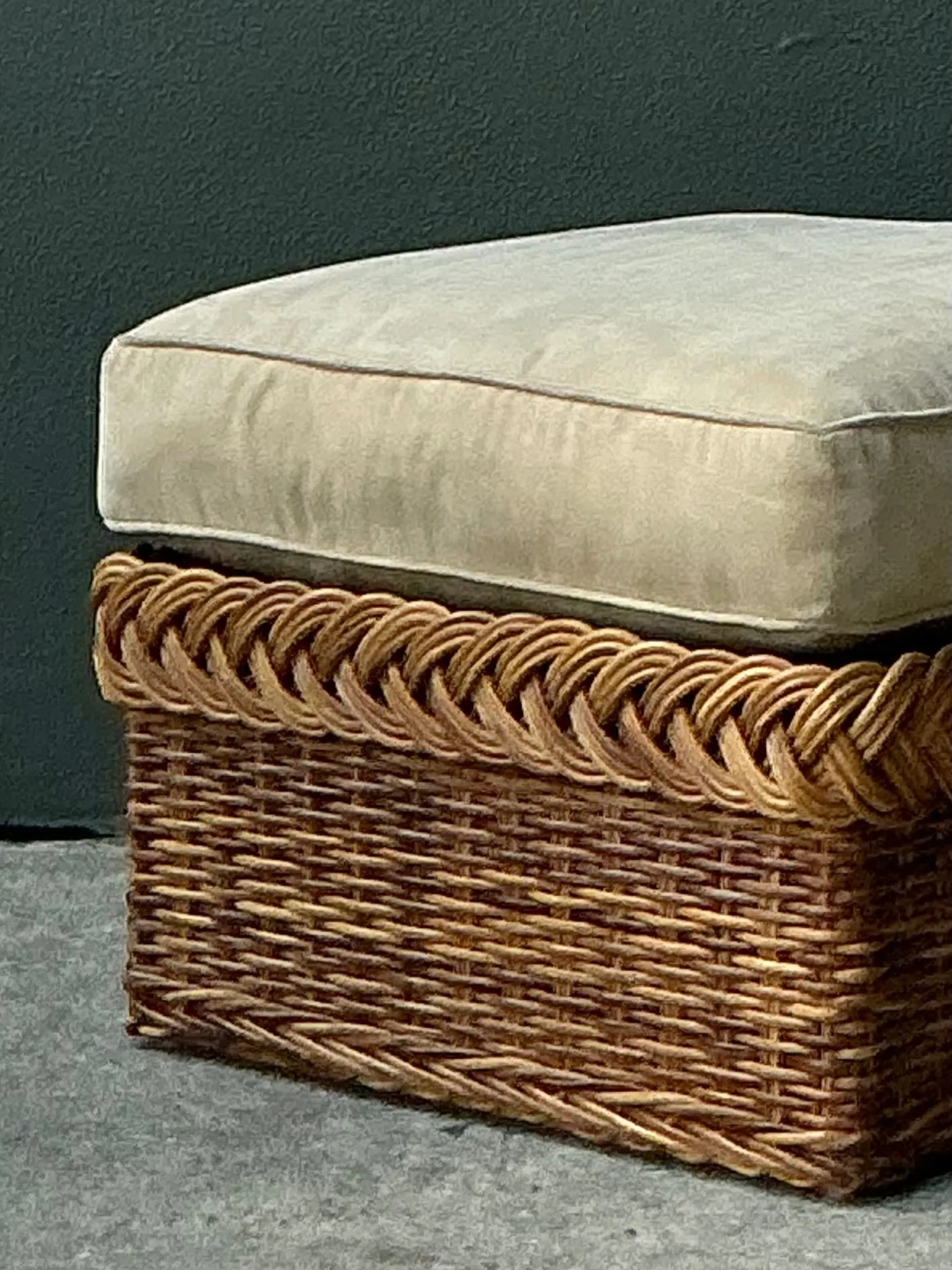 Vintage Braided Rattan Ottoman — additional photo 7