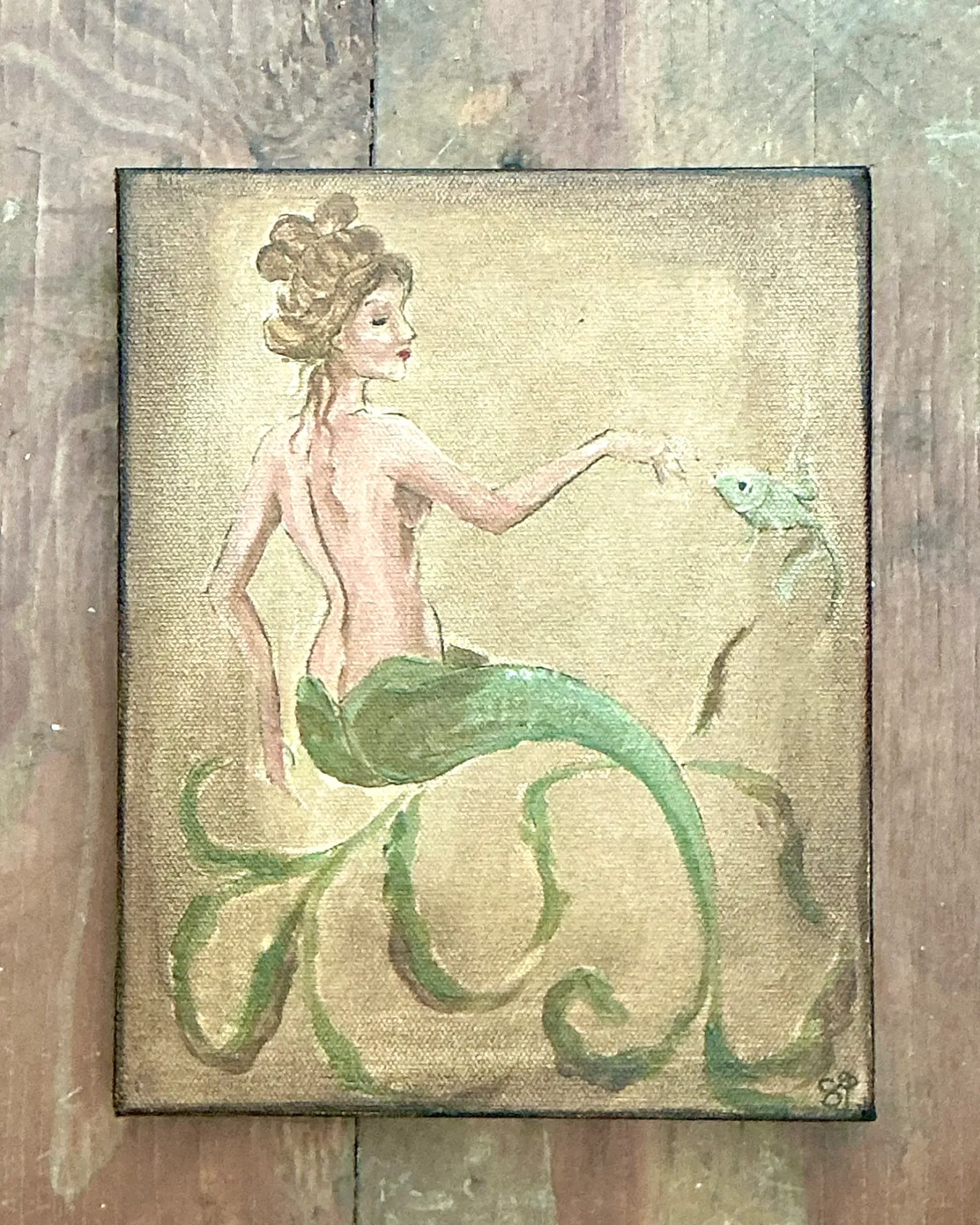 Vintage Oil Painting of Mermaid on Canvas — additional photo 6