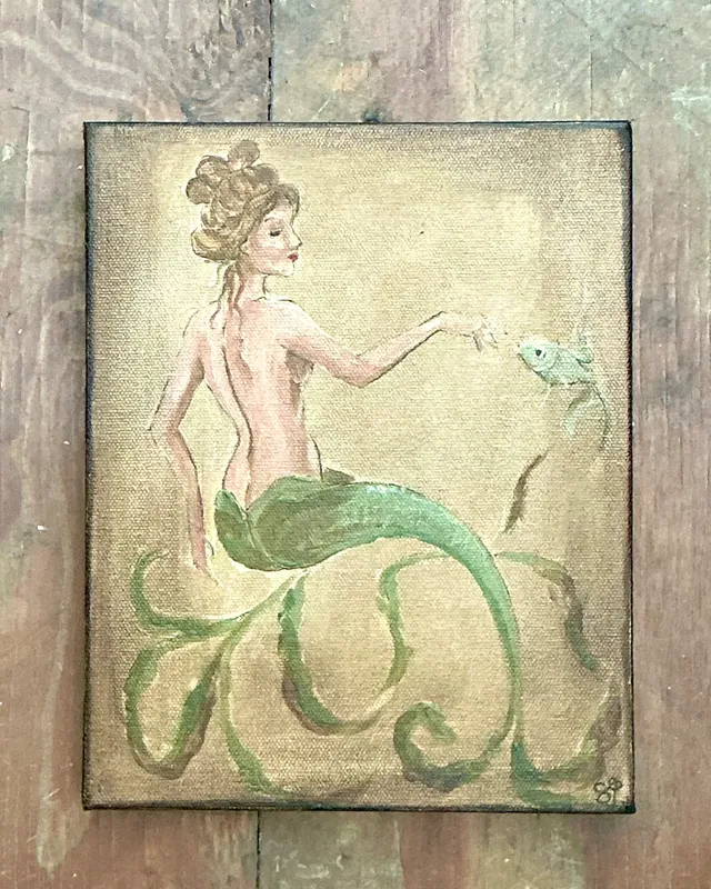 Vintage Oil Painting of Mermaid on Canvas — additional photo 6