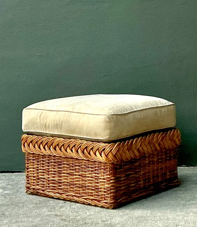 Vintage Braided Rattan Ottoman — additional photo 2