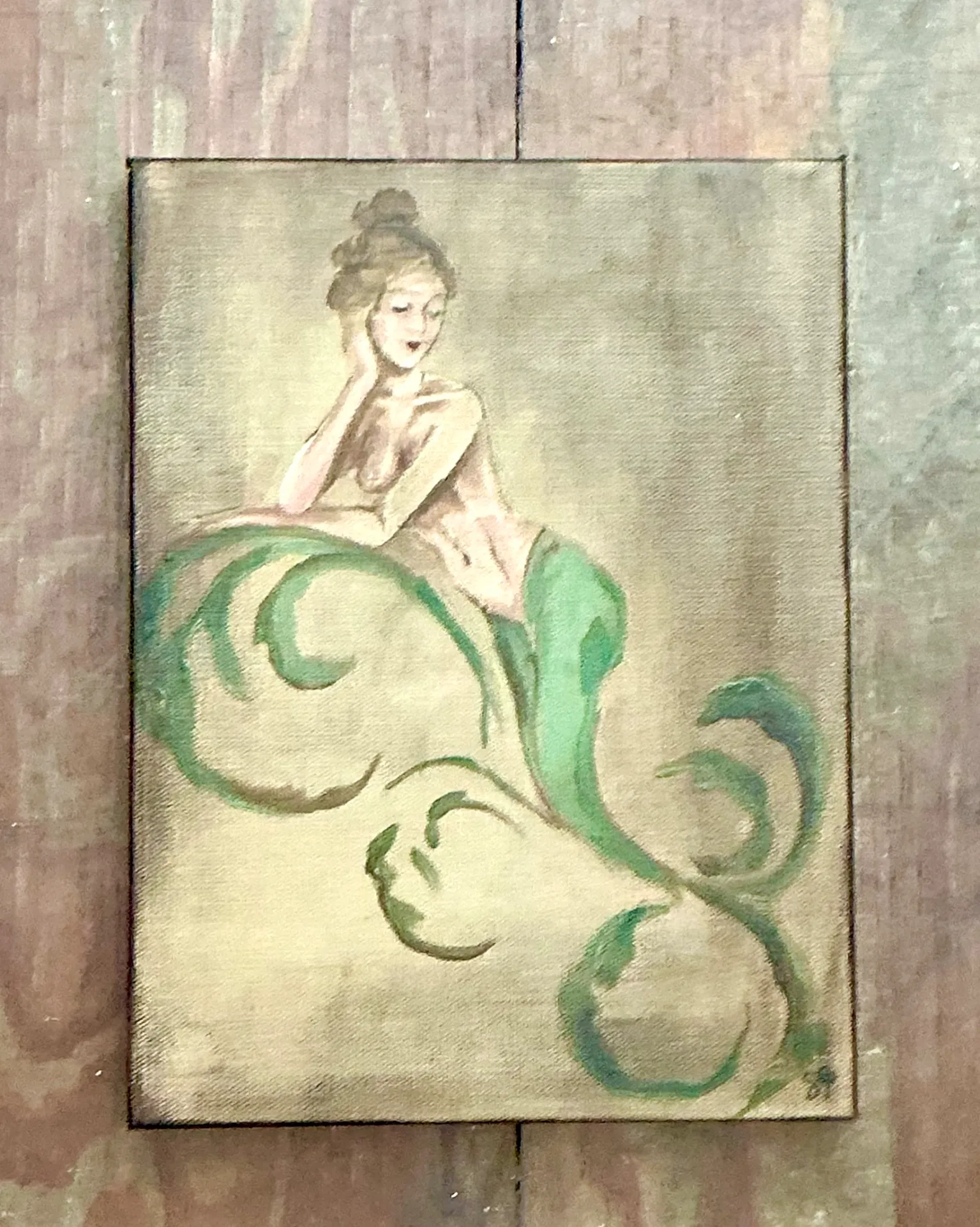 Vintage Oil Painting of Mermaid on Canvas — additional photo 1