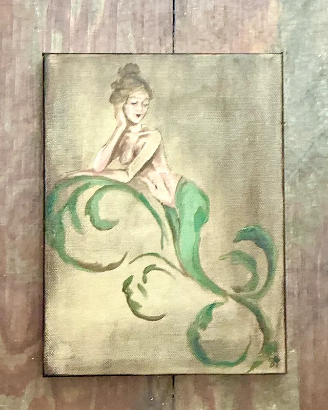 Vintage Oil Painting of Mermaid on Canvas — additional photo 1