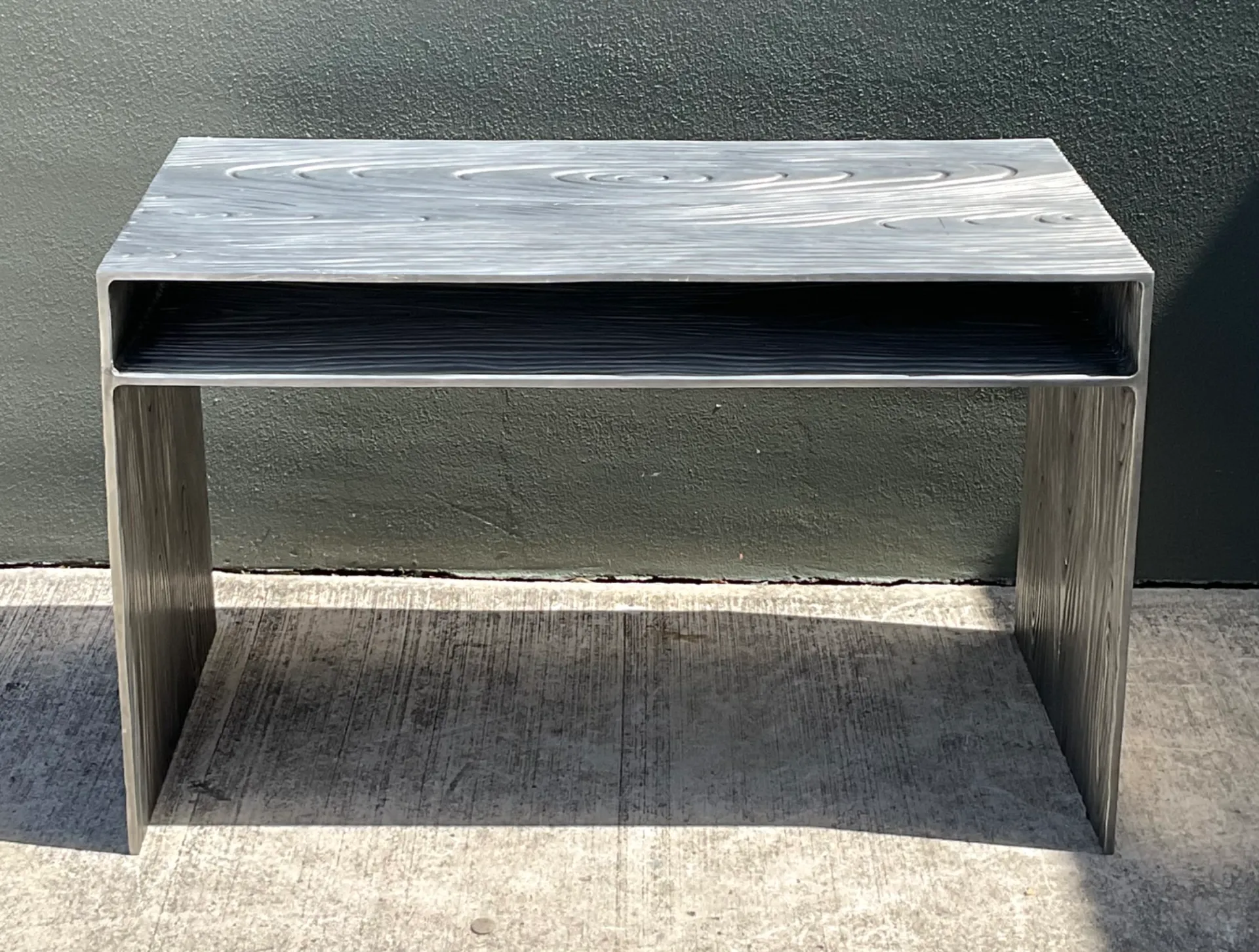 Vintage Wood Grain Metal Console Table — additional photo 6