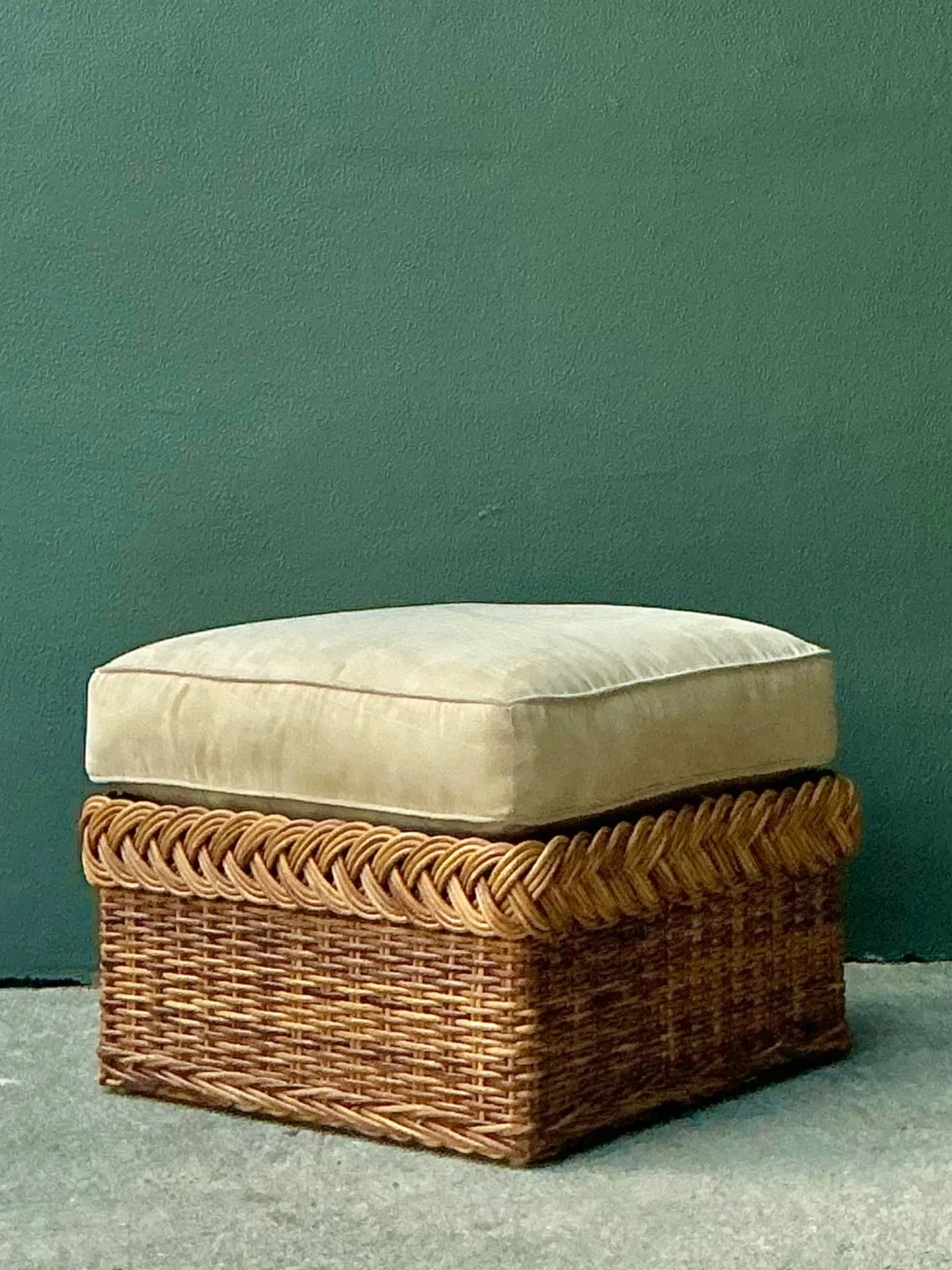 Vintage Braided Rattan Ottoman — additional photo 4