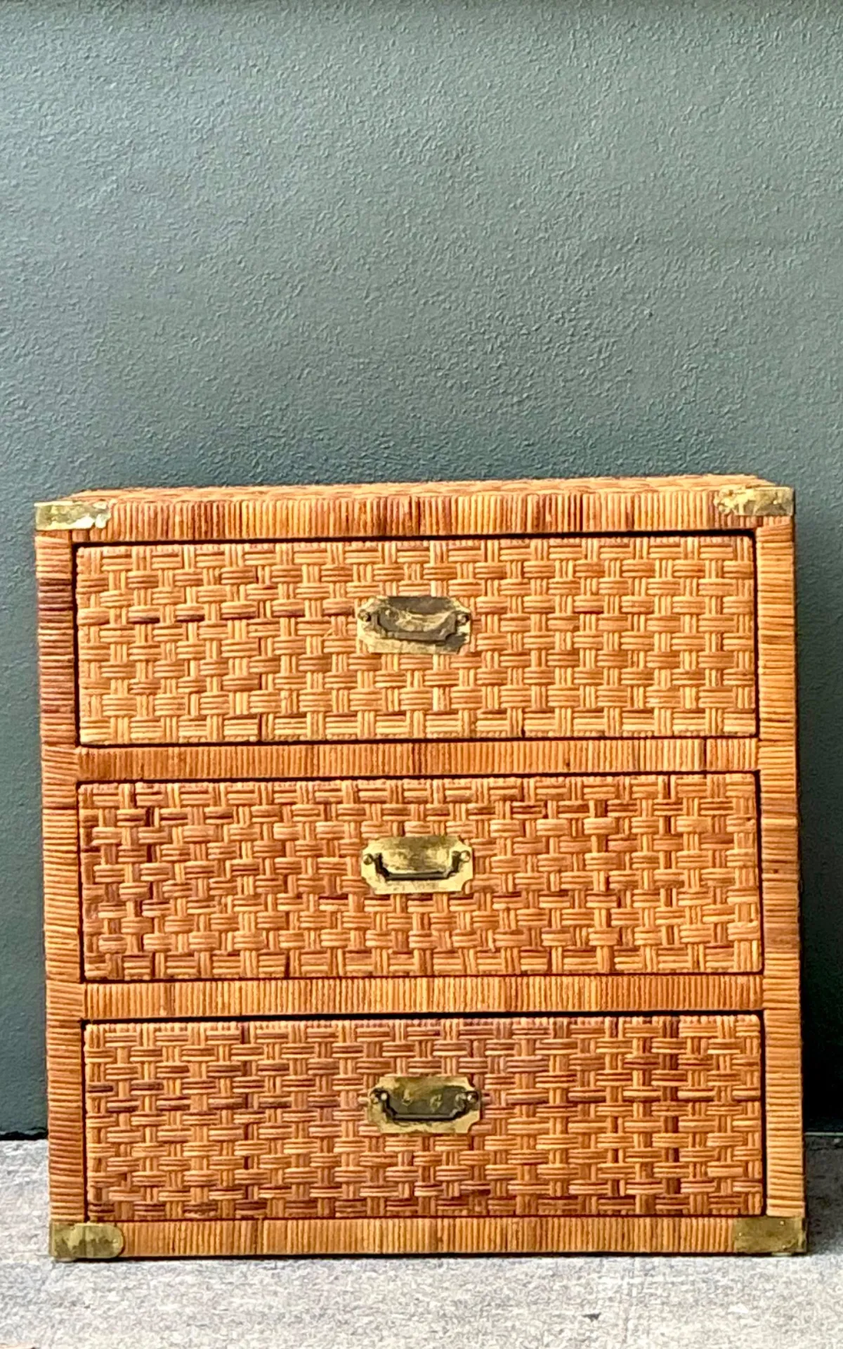 Vintage Woven Rattan Chest of Drawers - Rattan, 30W x 30.25H - Side view
