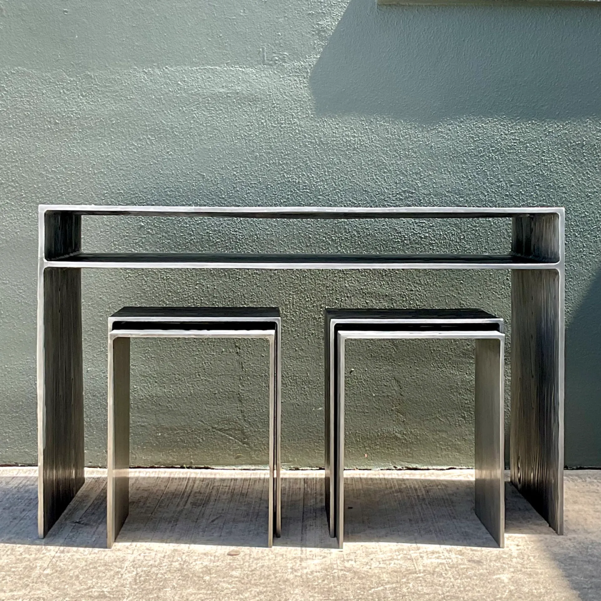 Vintage Wood Grain Metal Console Table — additional photo 8