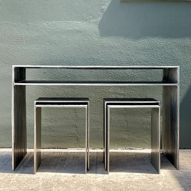 Vintage Wood Grain Metal Console Table — additional photo 8