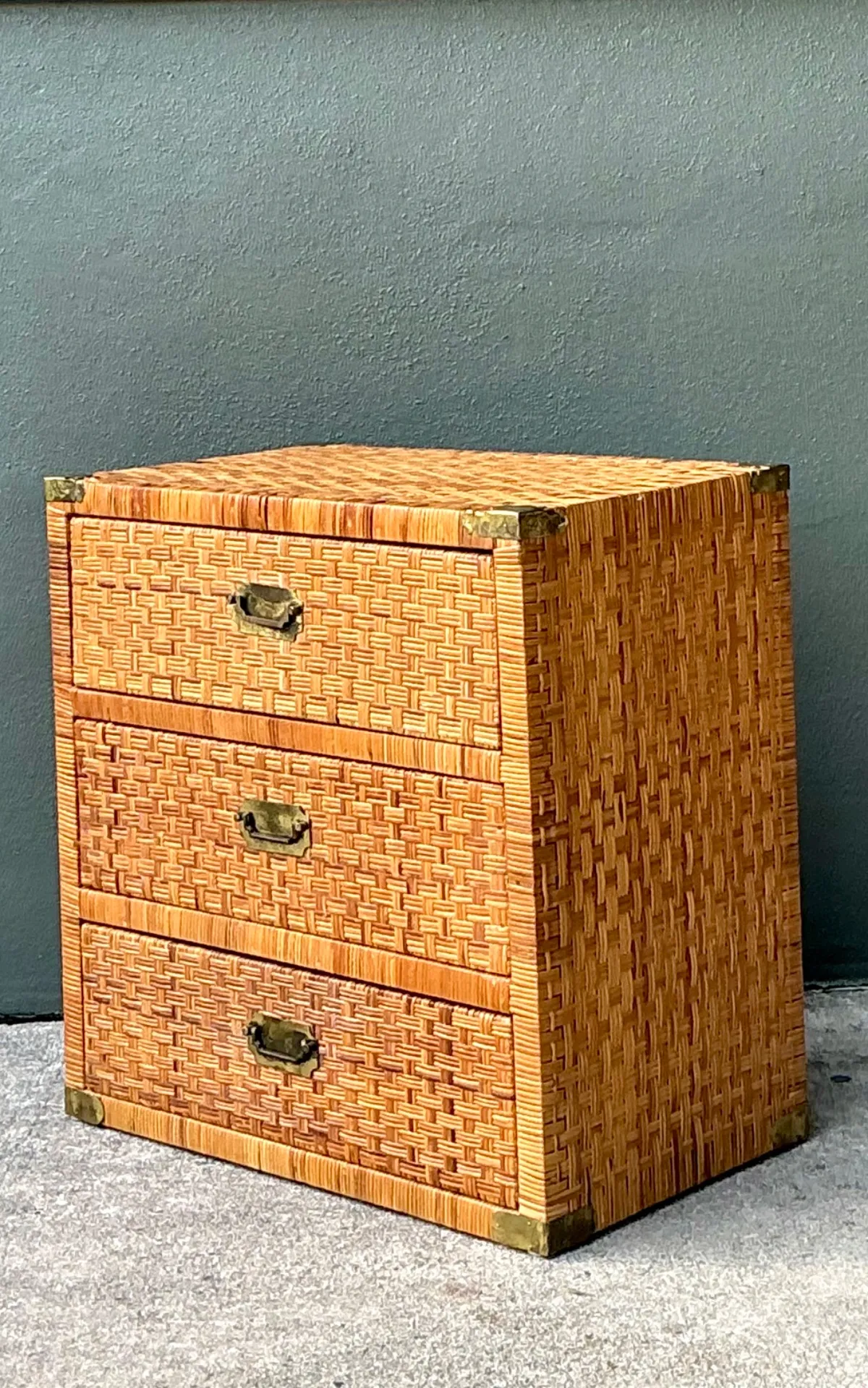 Vintage Woven Rattan Chest of Drawers - Rattan, 30W x 30.25H - Close-up view