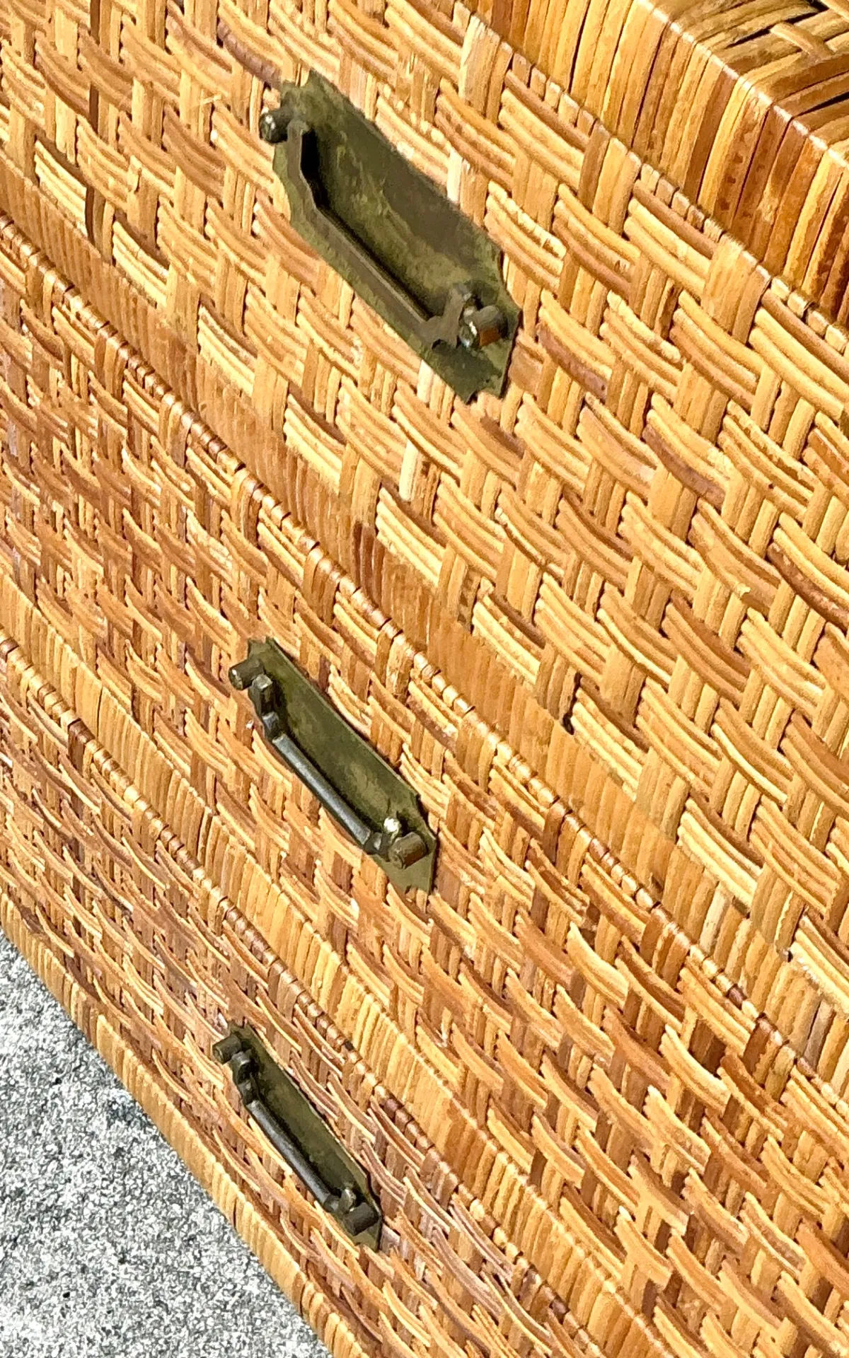 Vintage Woven Rattan Chest of Drawers - Rattan, 30W x 30.25H - Interior view