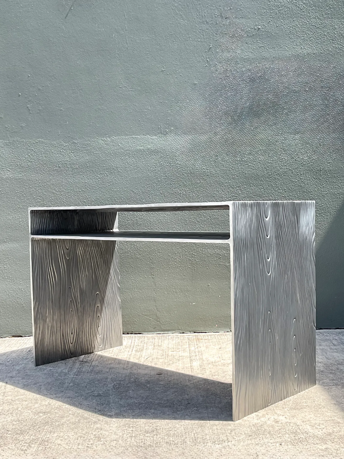 Vintage Wood Grain Metal Console Table — additional photo 3
