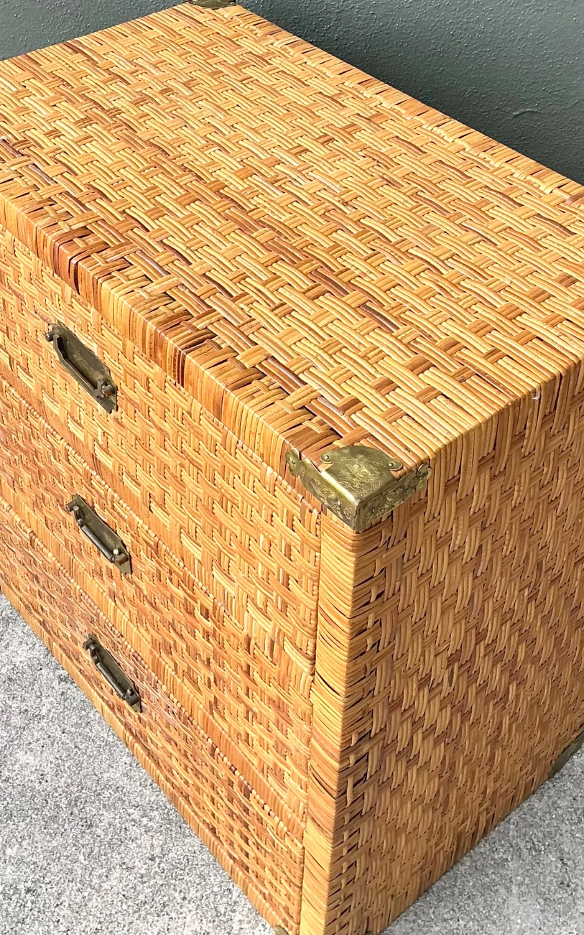 Vintage Woven Rattan Chest of Drawers - Rattan, 30W x 30.25H - Angle view