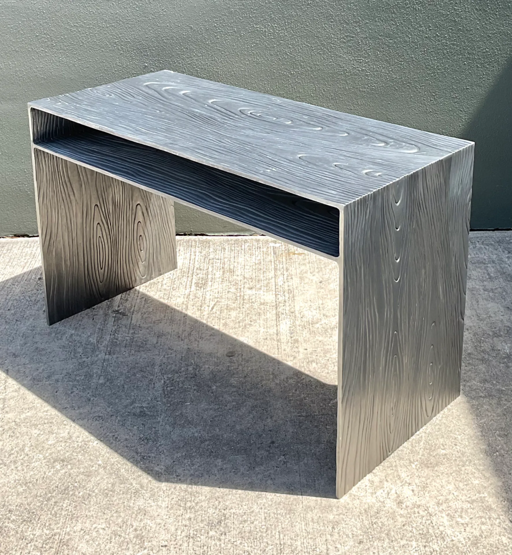 Vintage Wood Grain Metal Console Table — additional photo 4
