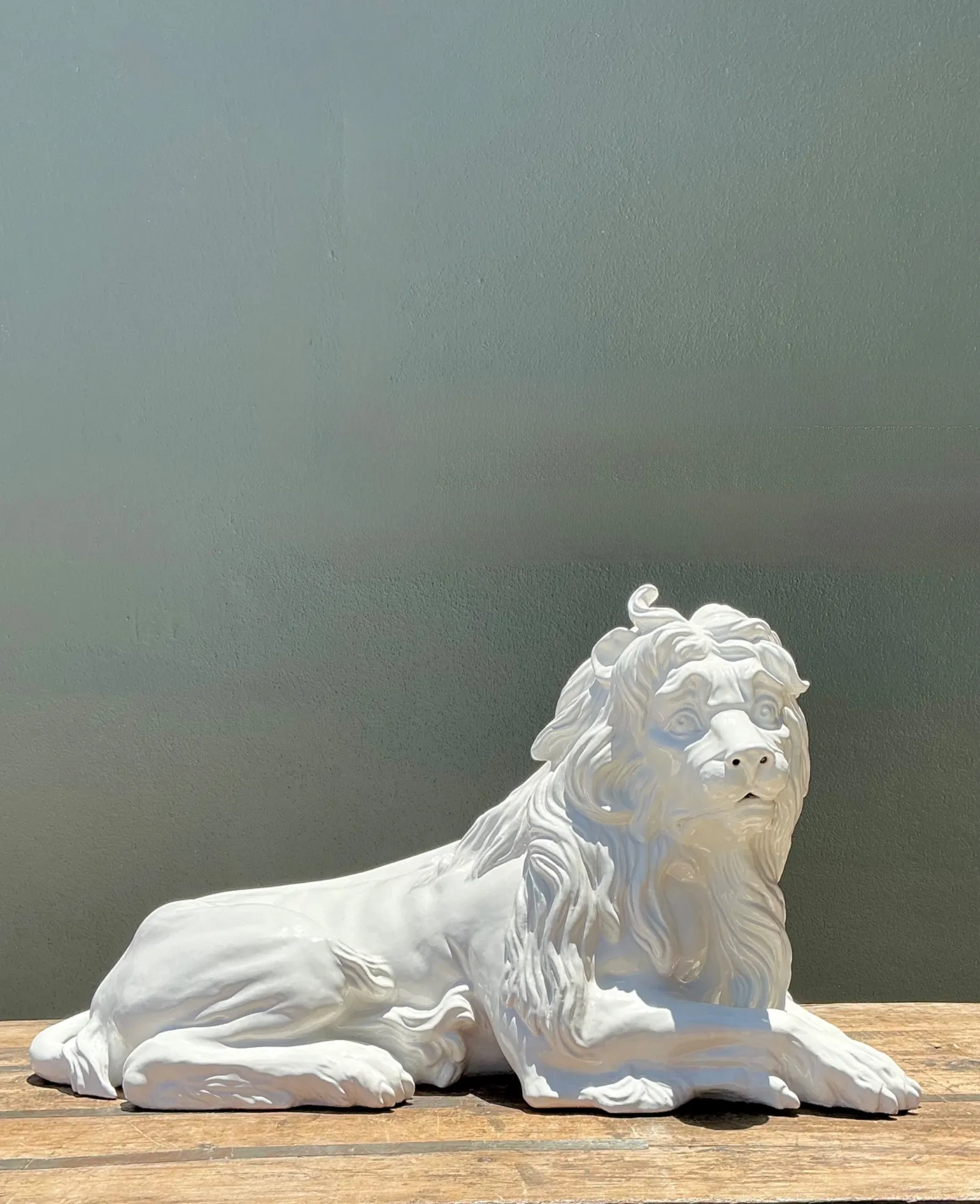 Vintage White Glazed Lion Statue — additional photo 1