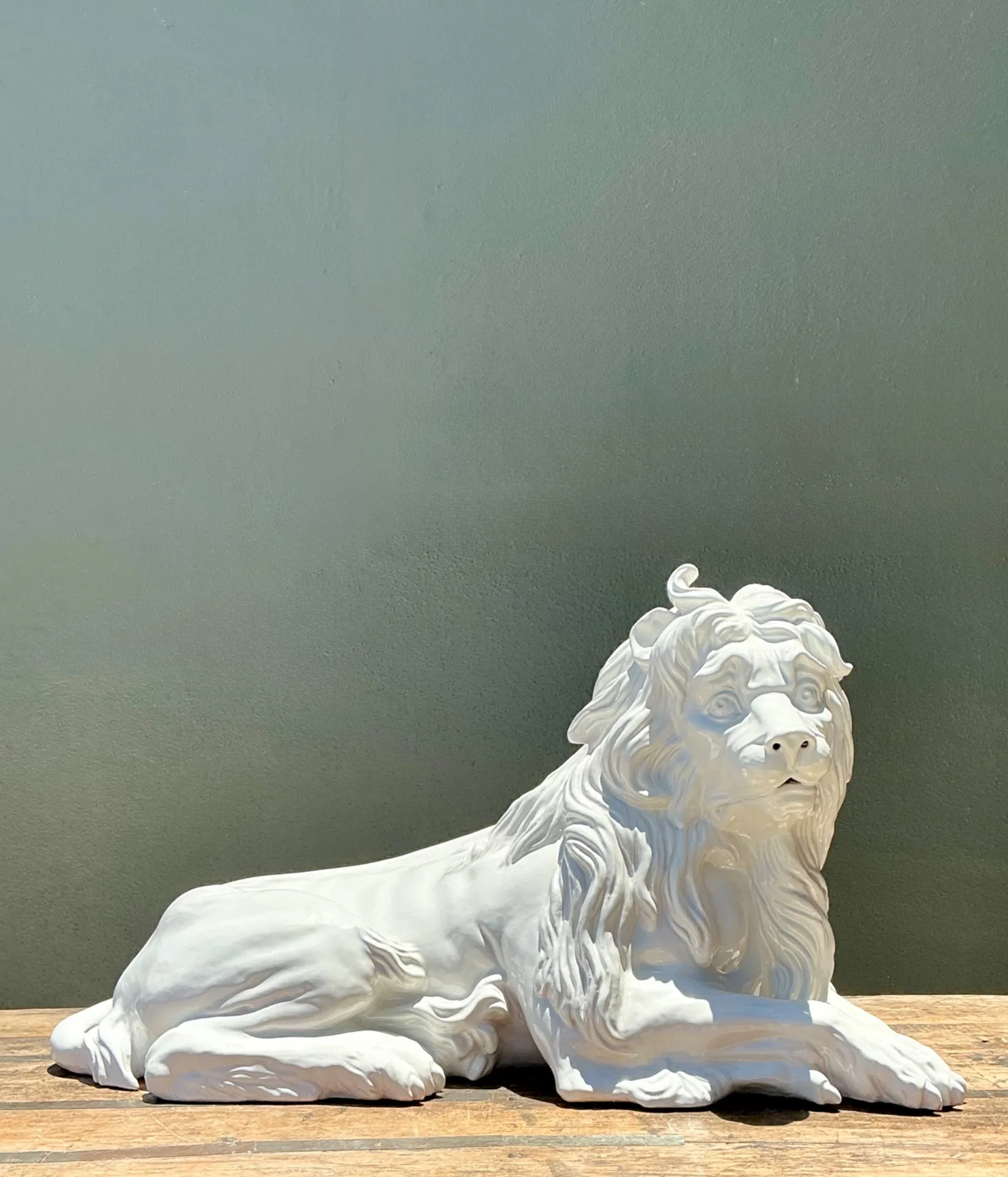 Vintage White Glazed Lion Statue — additional photo 3