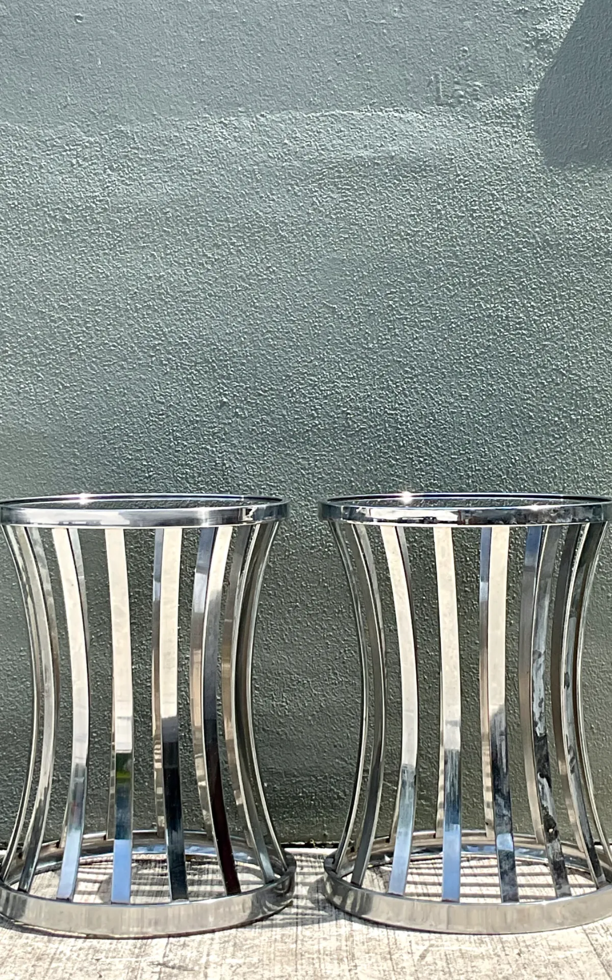 Vintage Metal and Glass Side Tables - A Pair — additional photo 3