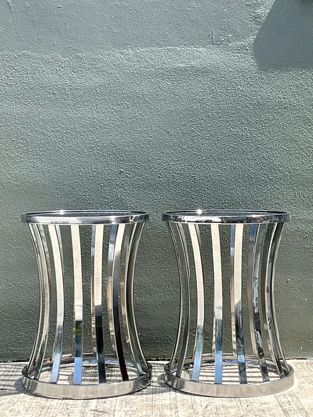 Vintage Metal and Glass Side Tables - A Pair — additional photo 3