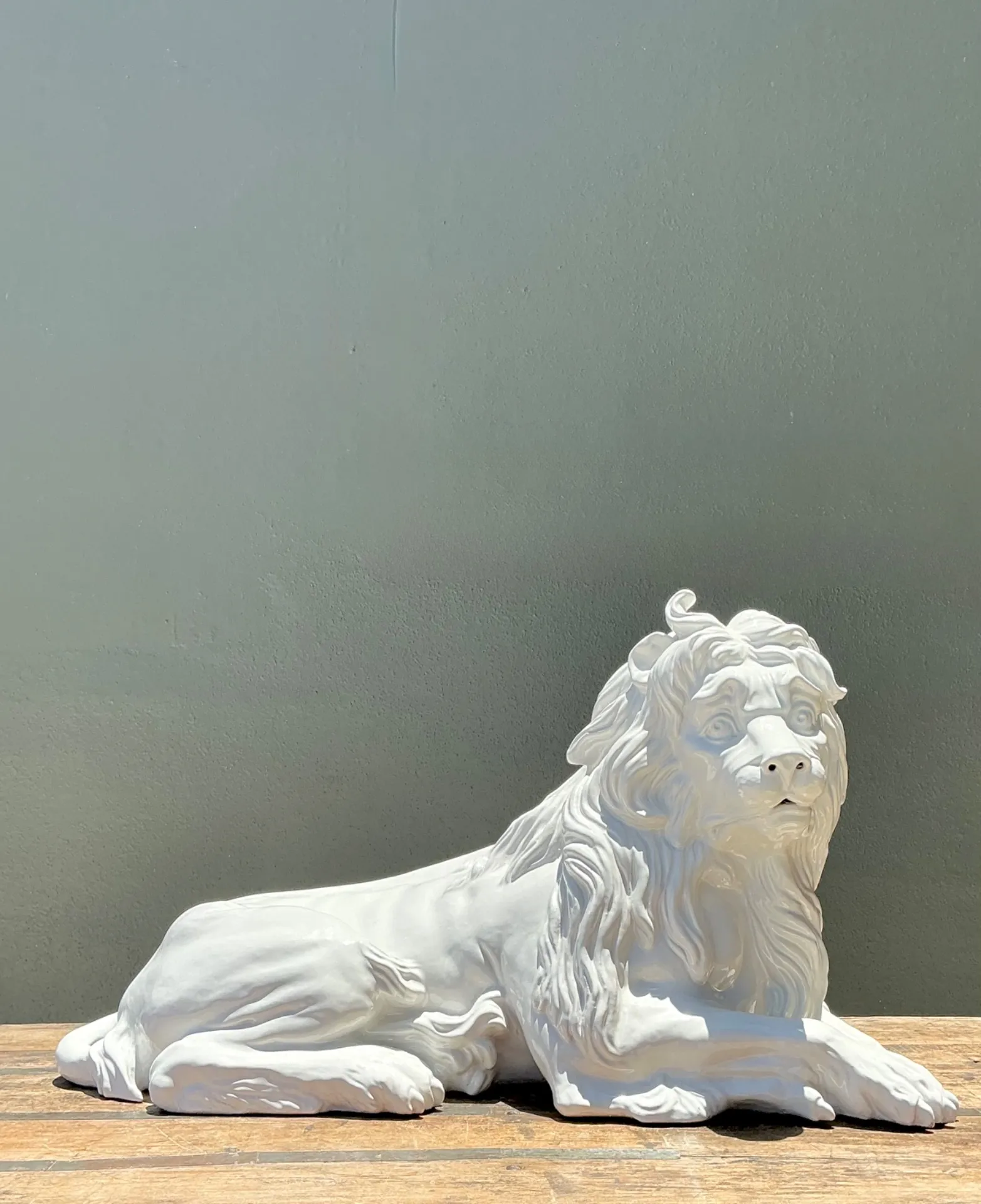 Vintage White Glazed Lion Statue — additional photo 5