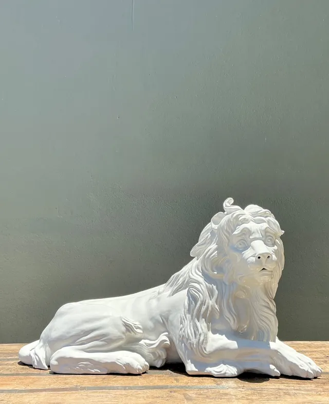 Vintage White Glazed Lion Statue — additional photo 5