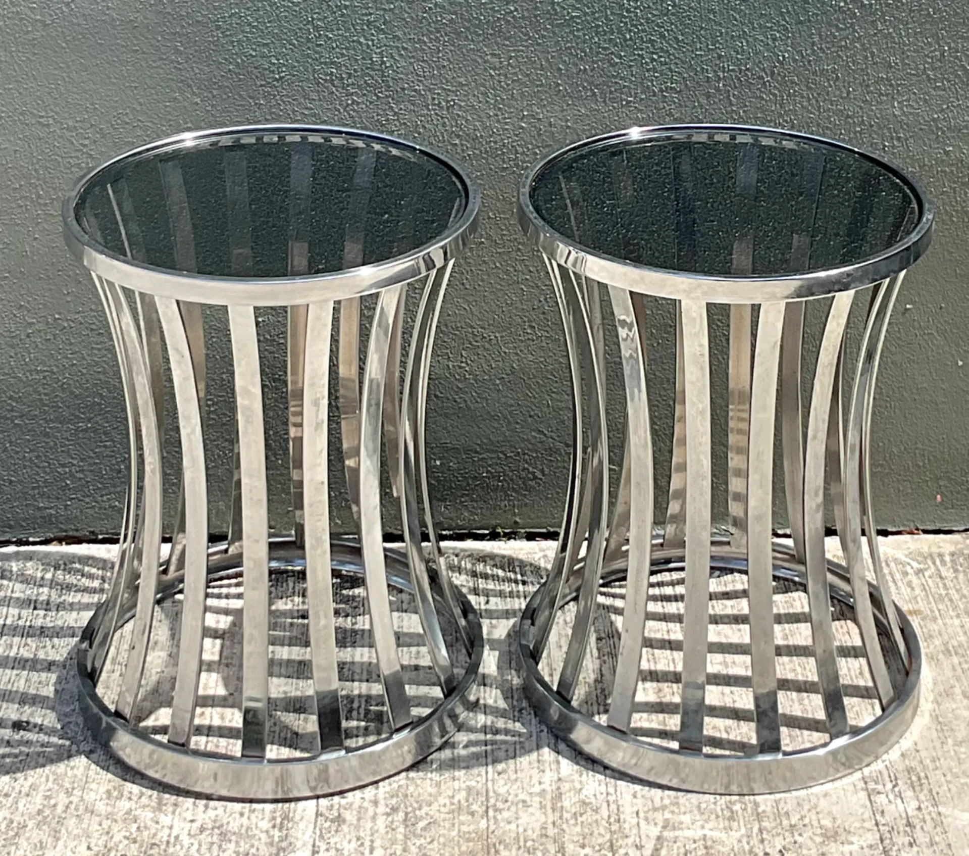 Vintage Metal and Glass Side Tables - A Pair — additional photo 5
