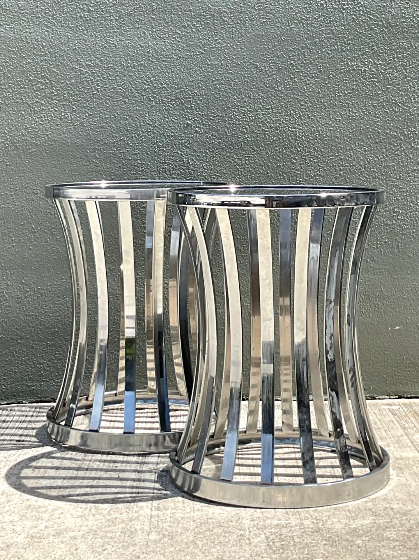 Vintage Metal and Glass Side Tables - A Pair — additional photo 4