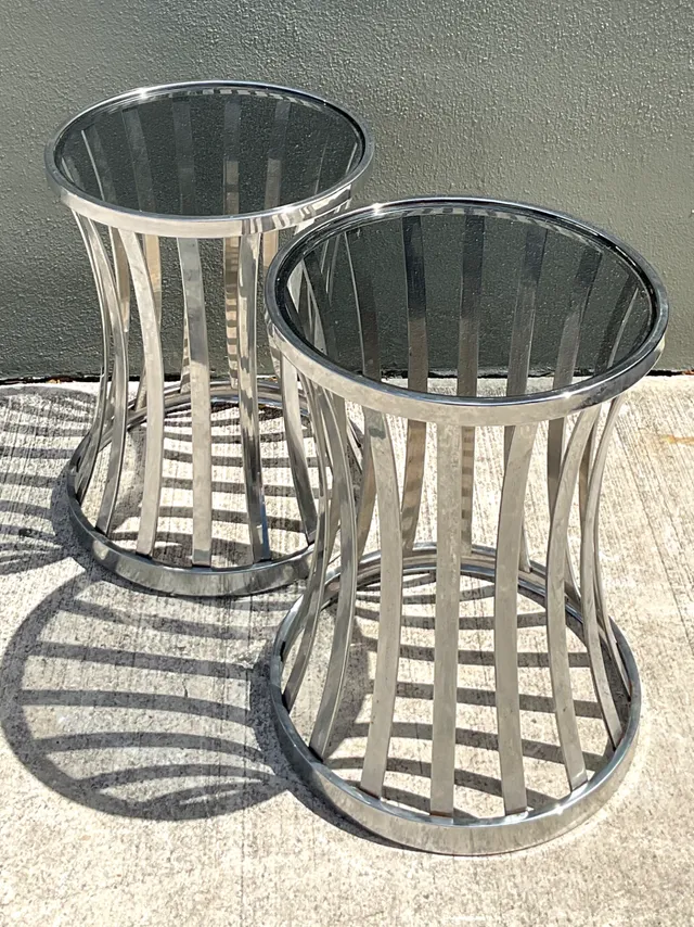 Vintage Metal and Glass Side Tables - A Pair — additional photo 2