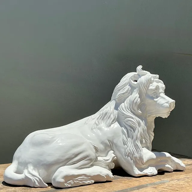 Vintage White Glazed Lion Statue — additional photo 6