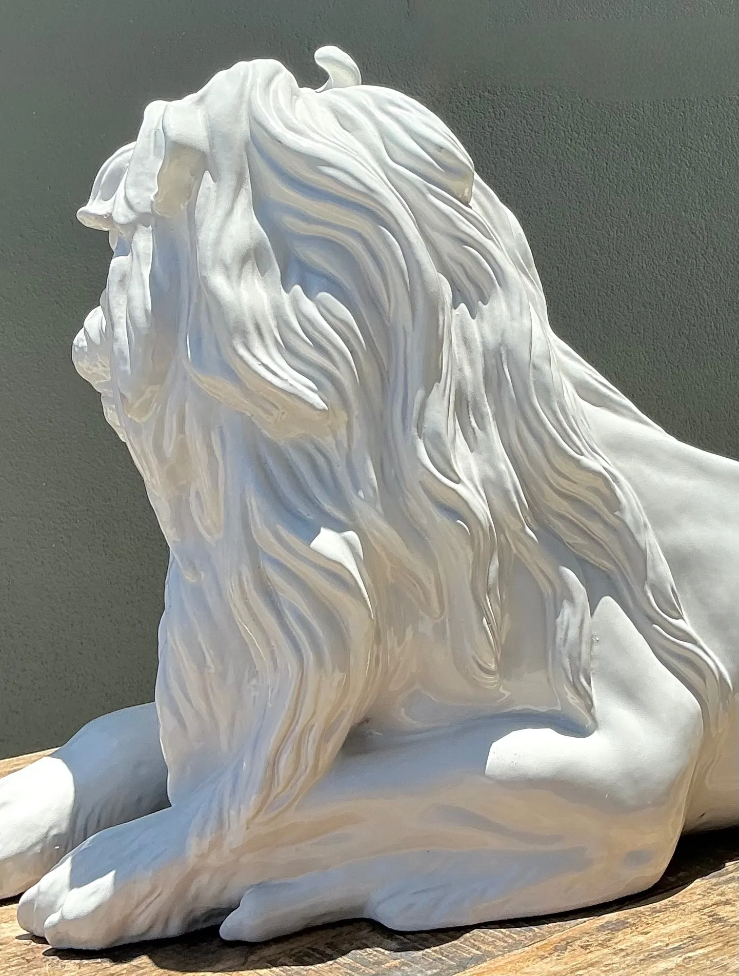 Vintage White Glazed Lion Statue — additional photo 2