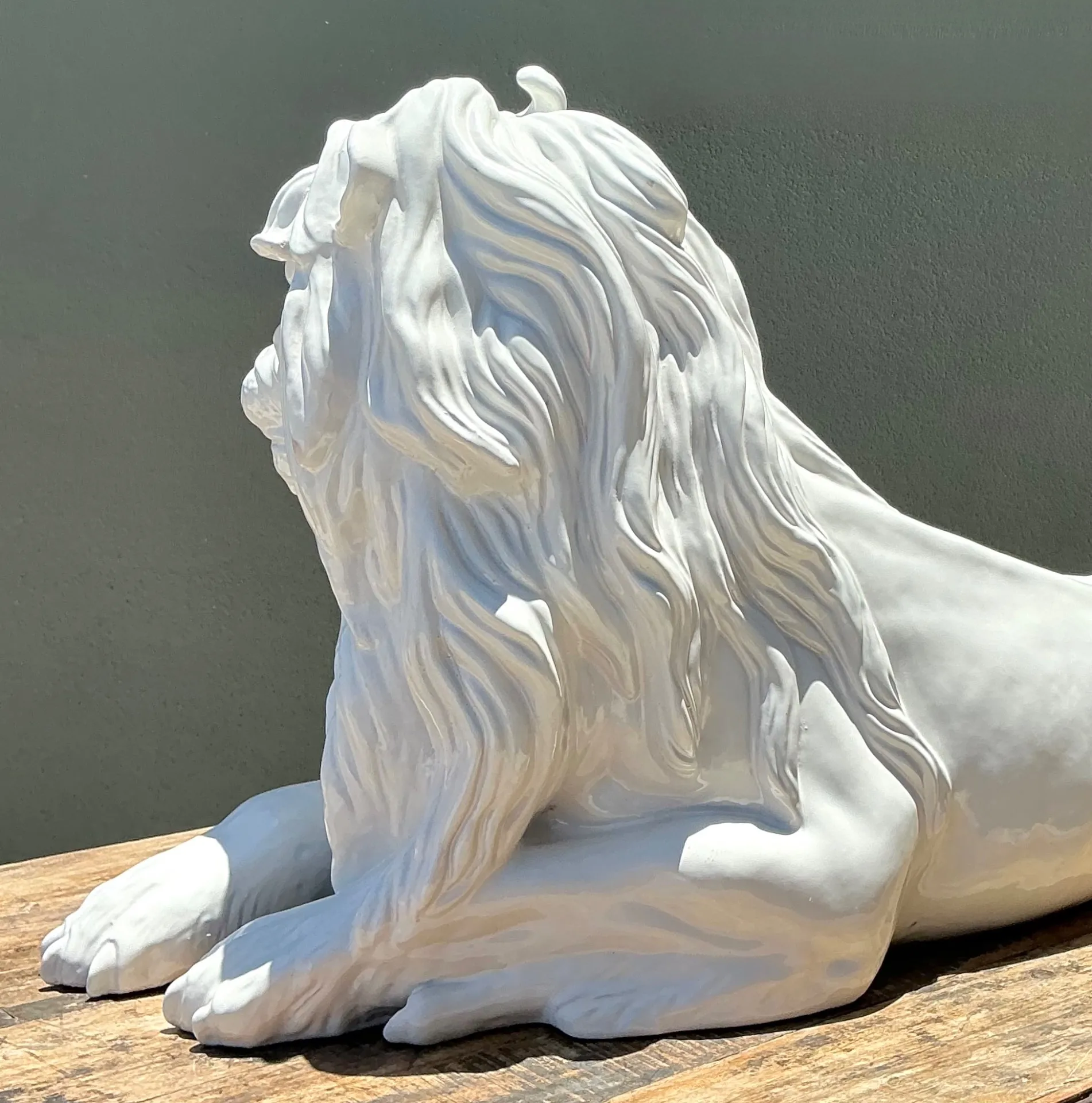 Vintage White Glazed Lion Statue — additional photo 4