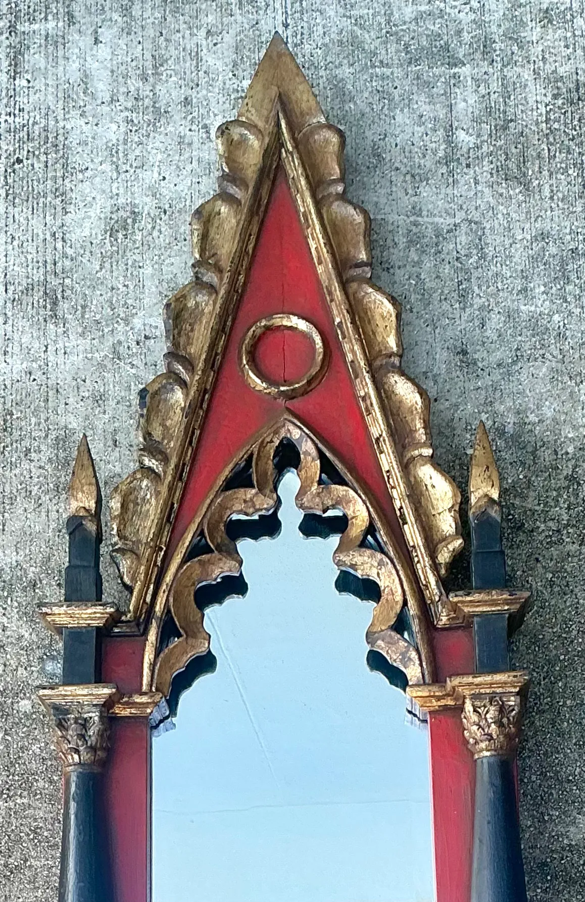 Vintage Gothic Revival Wood and Mirrored Glass Wall Mirror — additional photo 6