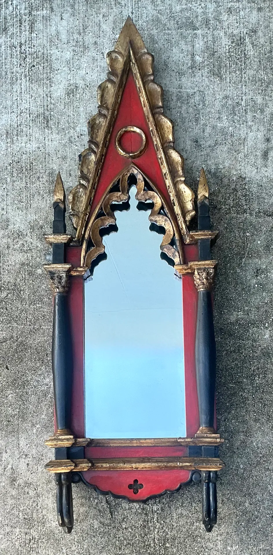 Vintage Gothic Revival Wood and Mirrored Glass Wall Mirror — additional photo 4